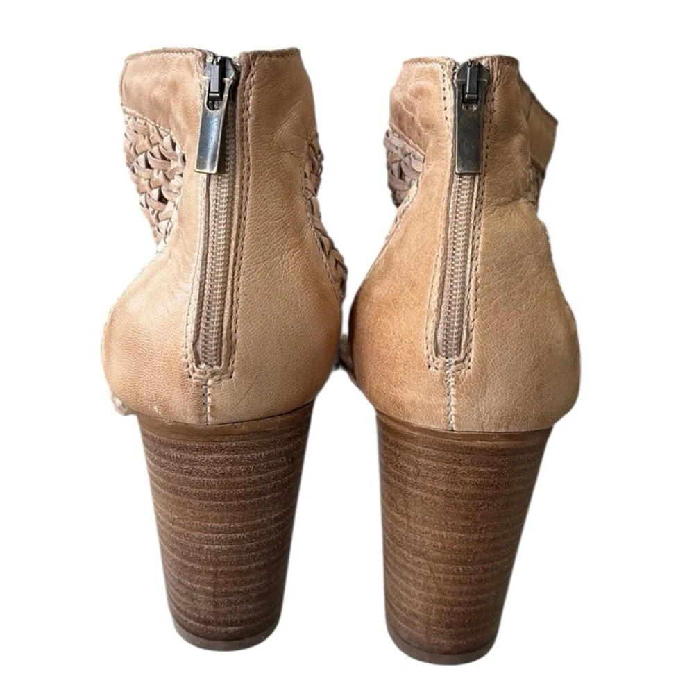 Lavorazione Artigiana Sundance Casta Woven Tan Leather Open Toe Ankle Boots  10 - Picture 9 of 13